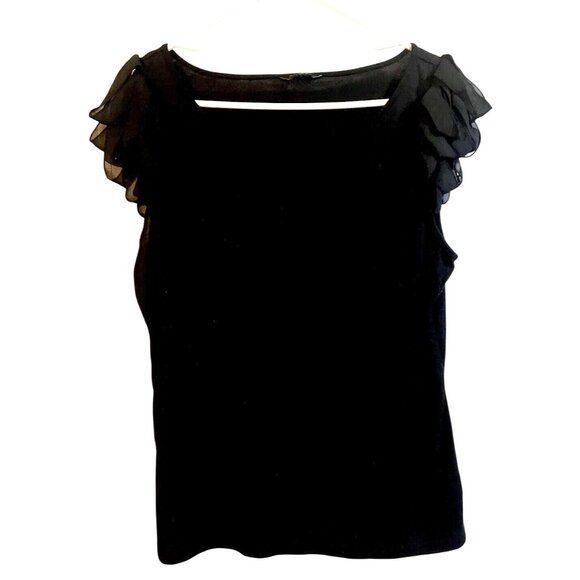 Womens Black Onyx Ruffle Sleeve Top Shirt XL Daisey Fuentes CUTE! - Picture 1 of 3